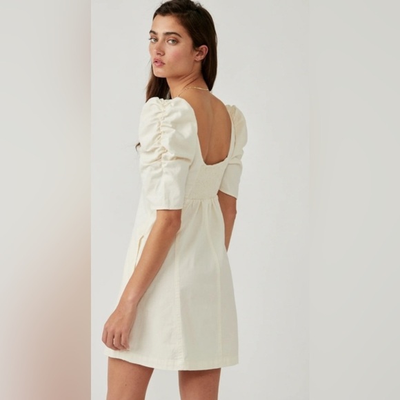 Free People Cheyenne Denim Mini Dress in Ivory - SMALL NWT - Picture 7 of 13